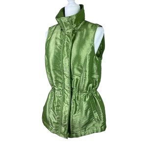 Metallic Oversized Vest Zip Front Toggle Waist Iridescent Green Size Small